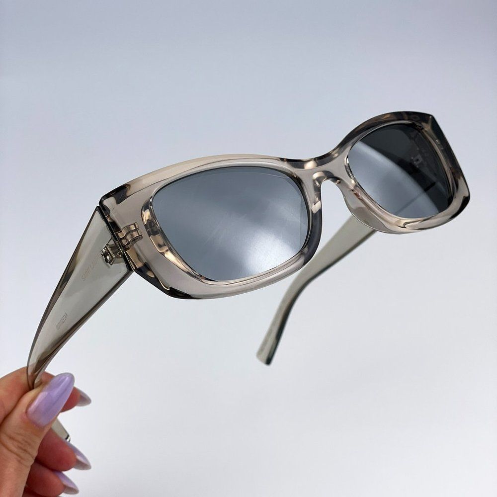 Saint Laurent SL593 003 Sunglasses Beige Grey Silver Square Unisex